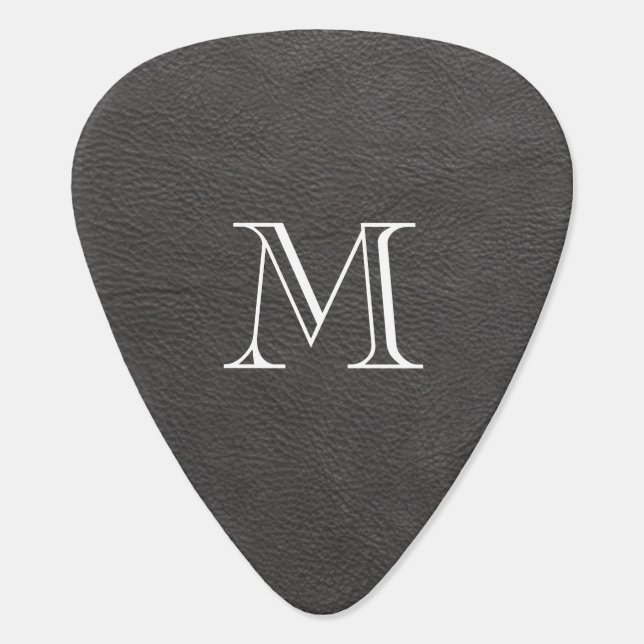 Faux Grey Leather Monogram Guitar Pick (Back)