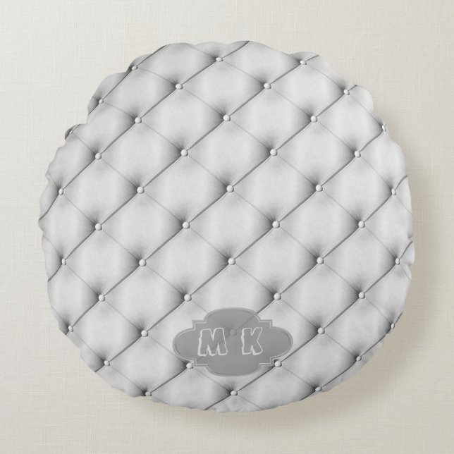 Faux Grey Leather Upholstery Custom Monogram Round Pillow (Front)