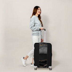 Faux Grey Marbled Agate Golden Glitter Black Stone Luggage