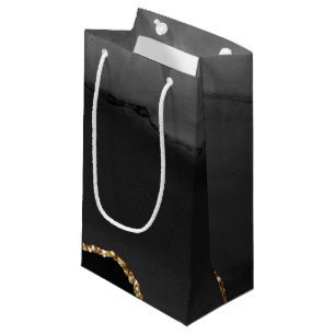 Faux Grey Marbled Agate Golden Glitter Black Stone Small Gift Bag