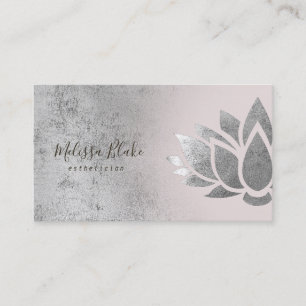 faux grey silver foil lotus business card