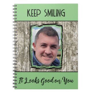 Faux grey wood effect keep smiling photo green