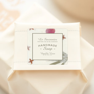 Faux Handmade Floral Paper Natural Soap Square Sticker