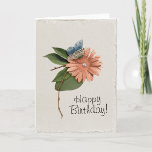 Faux Handmade Happy Birthday Flower Butterfly Card