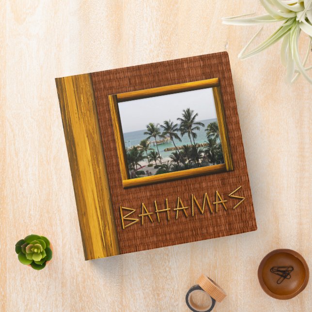 Faux Handmade Wicker Bahamas Vacation Photo 3 Ring Binder (In Situ)