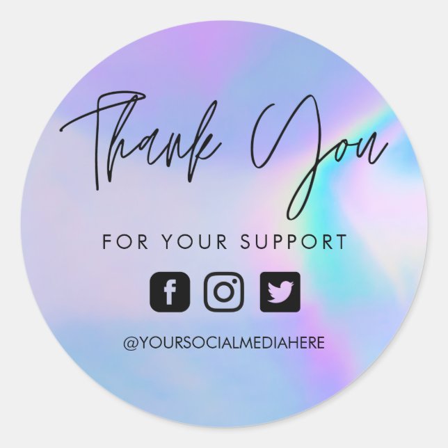 Faux Holo Custom Thank You Business Classic Round  Classic Round Sticker (Front)