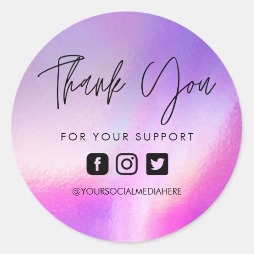 Faux Holo Custom Thank You Business Classic Round Sticker