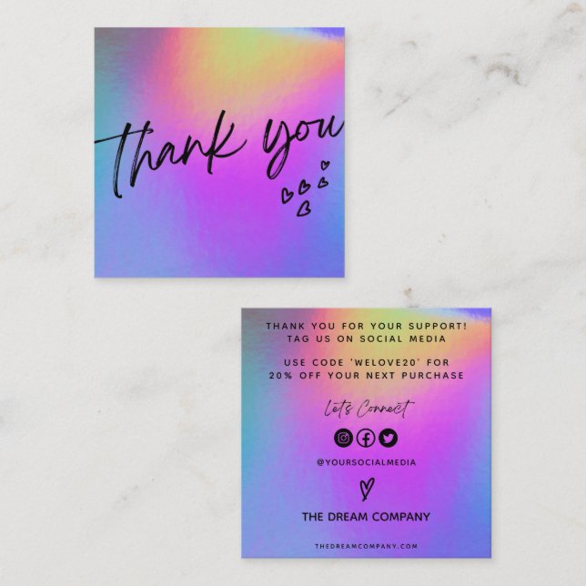 Faux Holo Hearts Trendy Media Insert Business Card (Front/Back)