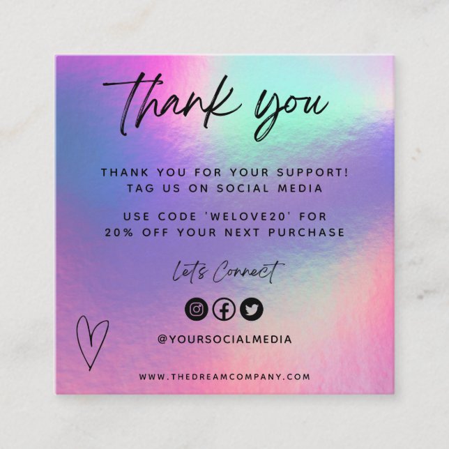 Faux Holo Media Insert Thanks Mini Business Card (Front)