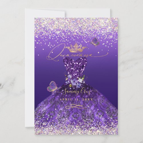 Faux Hologram Glitter Purple Dress Quinceanera  In Invitation