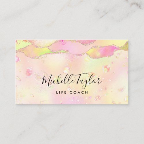 faux holograph iridescent opal stone elegant logo  business card