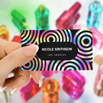 Faux Holographic Abstract Circles Business Card by amoredesign at Zazzle