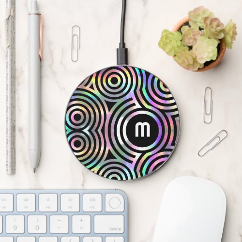faux holographic abstract circles wireless charger