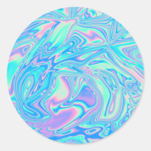 Faux Holographic Blue Custom Trendy Classic Round Sticker