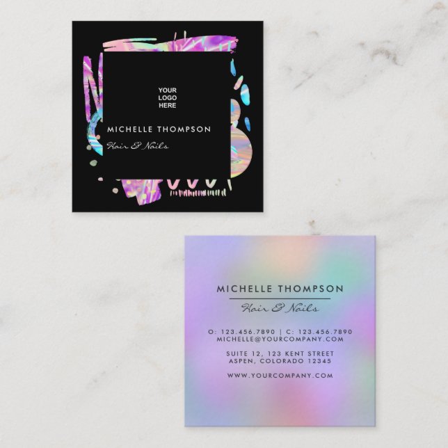 Faux Holographic Boho Square Business Card (Front/Back)