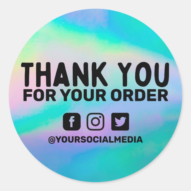 Faux Holographic Business Thank You Custom Classic Round Sticker (Front)