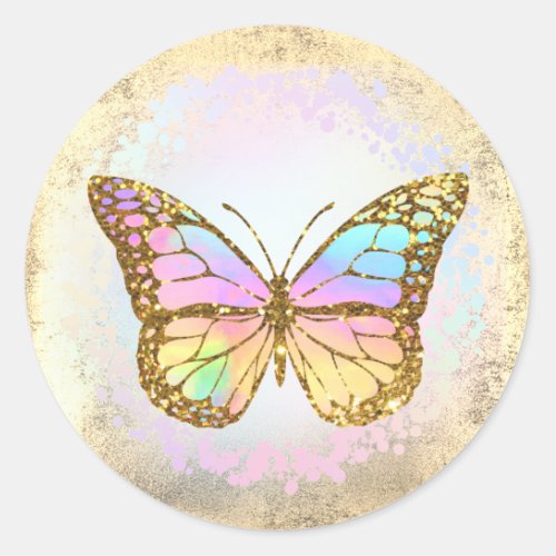 faux holographic butterfly logo classic round sticker