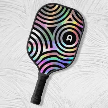 Faux Holographic Circles Monogram  Pickleball Padd Pickleball Paddle by amoredesign at Zazzle
