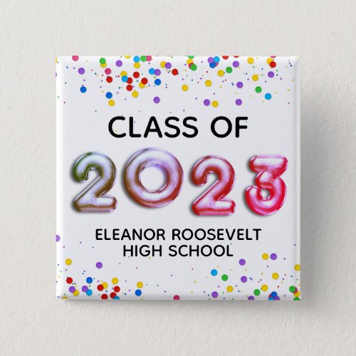 Faux Holographic Class of 2023 Confetti Graduation Button