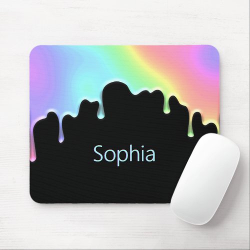 Faux Holographic Colorful Rainbow Modern Drops Mouse Pad