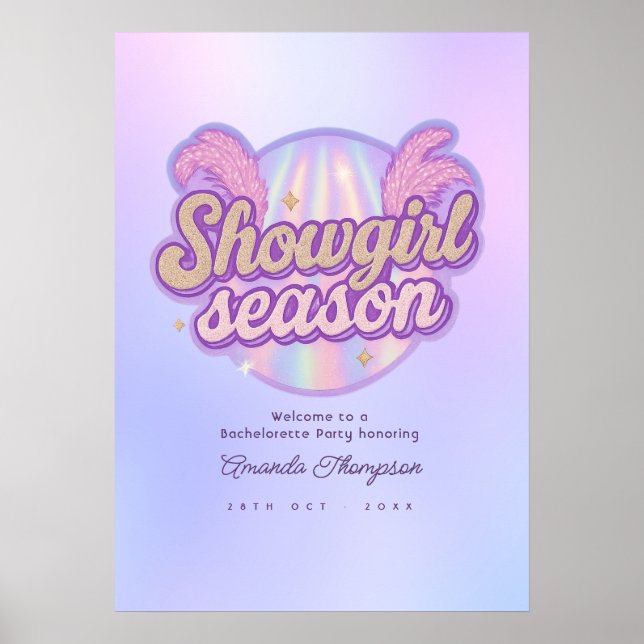 Faux Holographic Disco Showgirl Bachelorette Party Poster (Front)