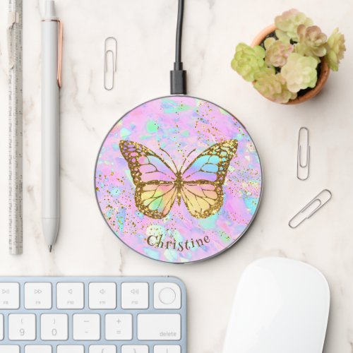  faux holographic effect  butterfly  wireless charger 
