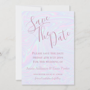Faux holographic effect texture blue save the date