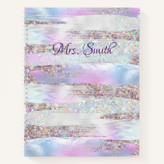 Faux Holographic Glitter Brush Strokes Pearl Ombre Notebook