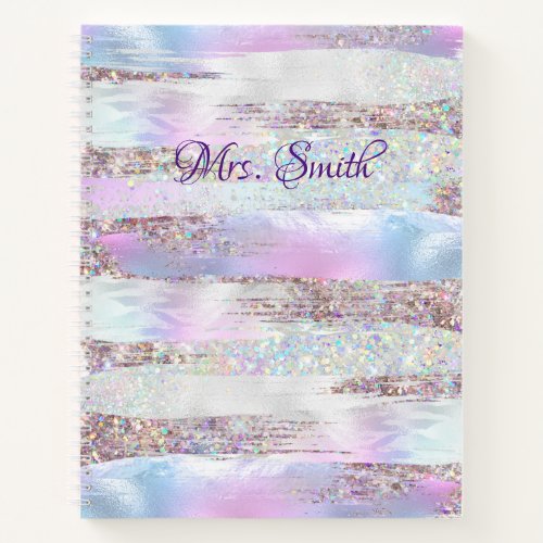 Faux Holographic Glitter Brush Strokes Pearl Ombre Notebook