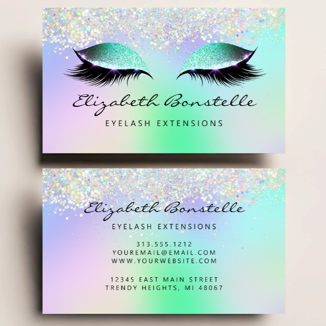 Faux Holographic Glitter Eyes Green Purple Business Card (Creator Uploaded)