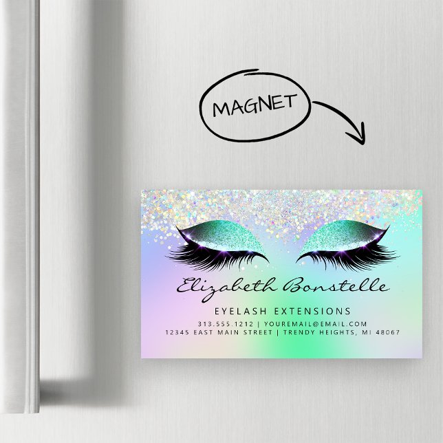 Faux Holographic Glitter Eyes Green Purple Business Card Magnet (Creator Uploaded)