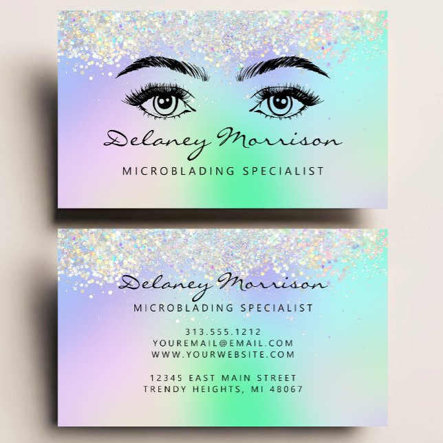 Faux Holographic Glitter Eyes Microblading Business Card (Creator Uploaded)