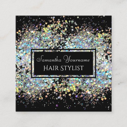 Faux Holographic Glitter Hair Stylist Square Business Card