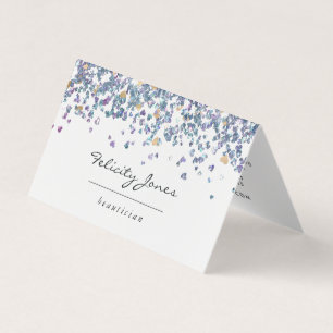 Faux Holographic Heart Glitter Business Card