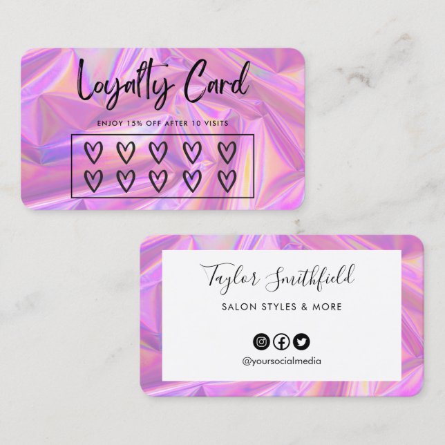 Faux Holographic Hearts Custom Loyalty Card (Front/Back)