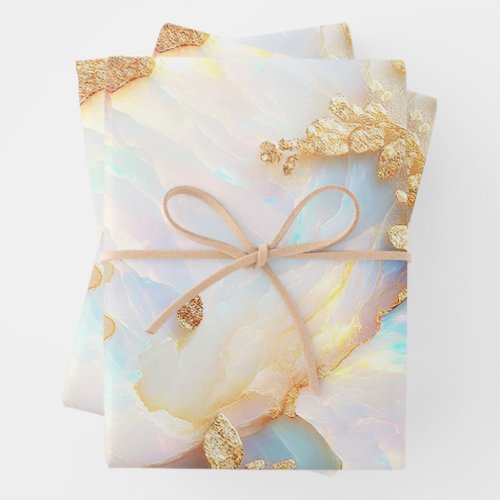 Faux Holographic Iridescent Opal Crystal Fantasy Wrapping Paper Sheets