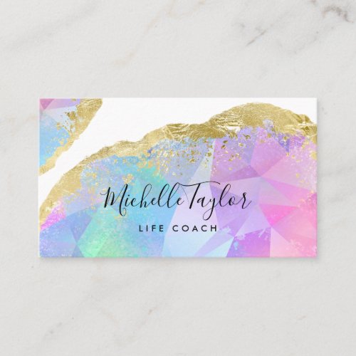 faux holographic iridescent opal stone elegant bus business card