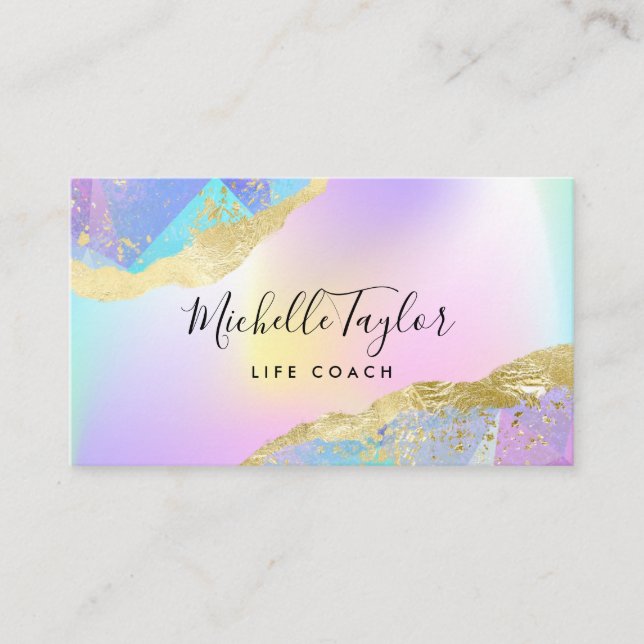 faux holographic iridescent opal stone elegant bus business card (Front)