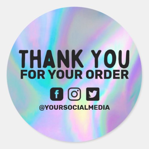 Faux Holographic Light Business Thank You Custom Classic Round Sticker