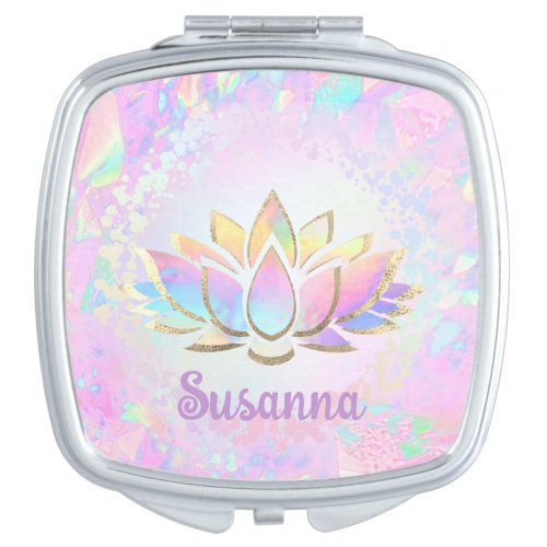 faux holographic lotus flower compact mirror