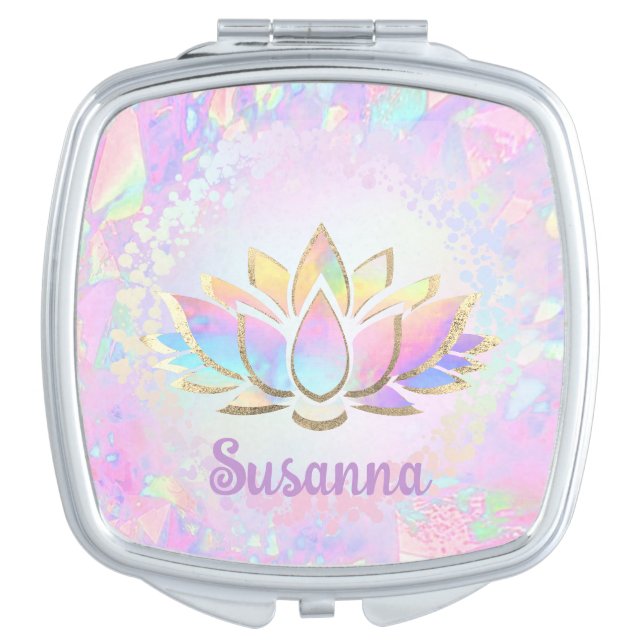 faux holographic lotus flower compact mirror (Front)