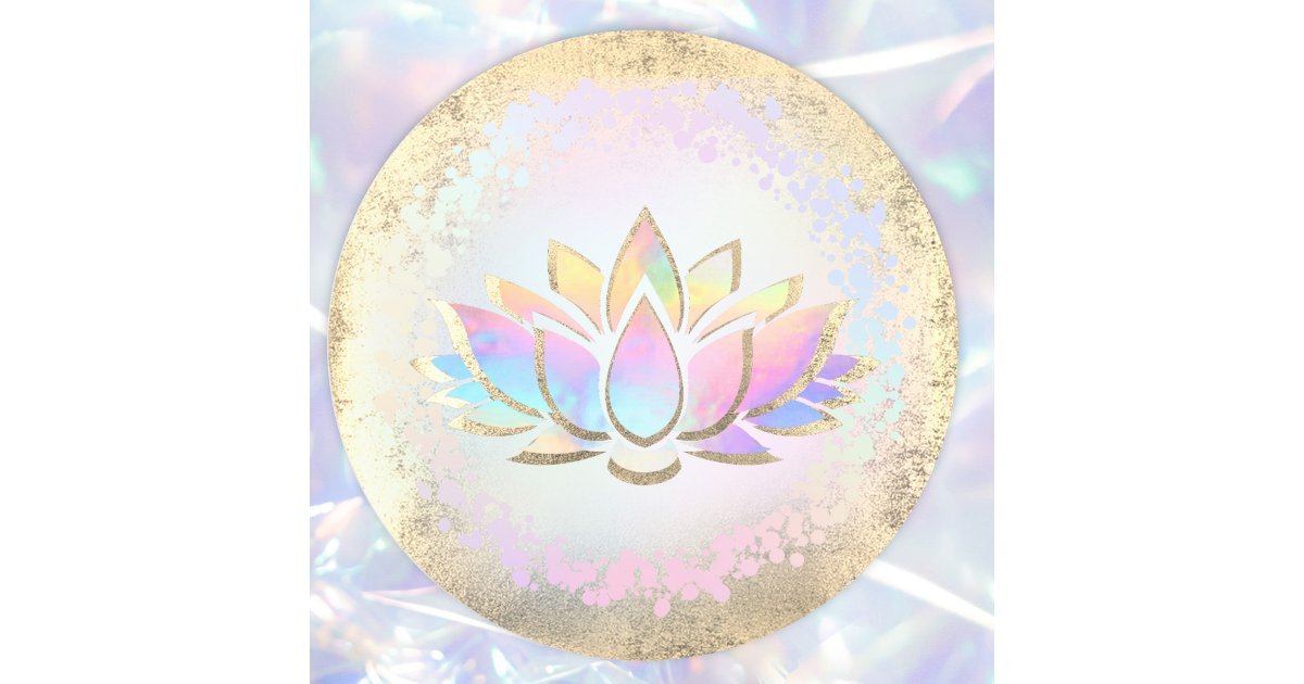 faux holographic lotus flower logo classic round sticker | Zazzle