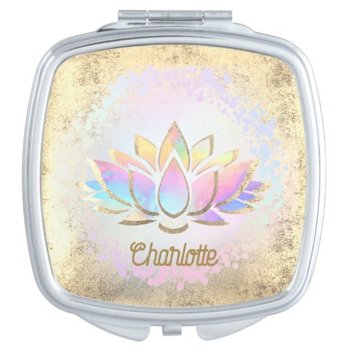 faux holographic lotus flower logo compact mirror