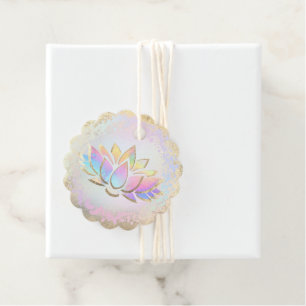 faux holographic lotus flower logo favor tags