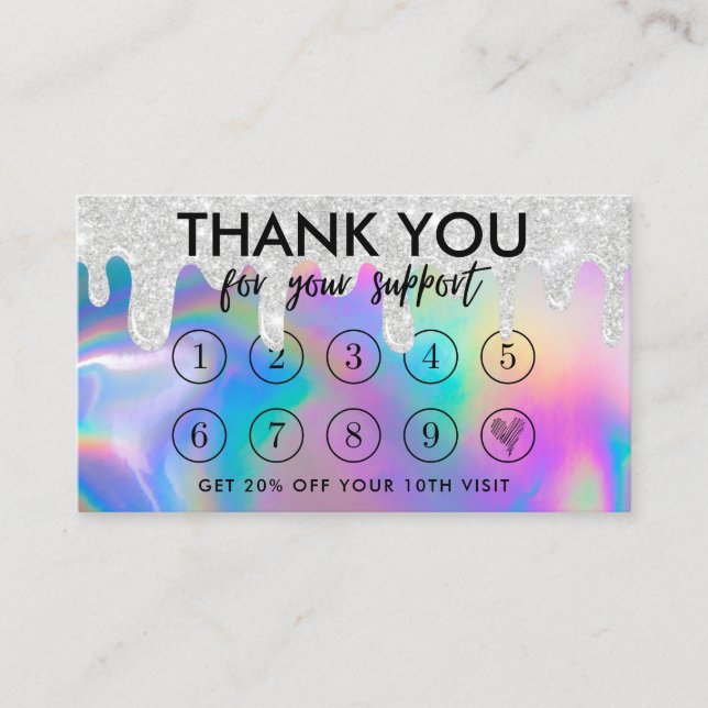 Faux Holographic Makeup Drip Thanks Loyalty Card (Front)