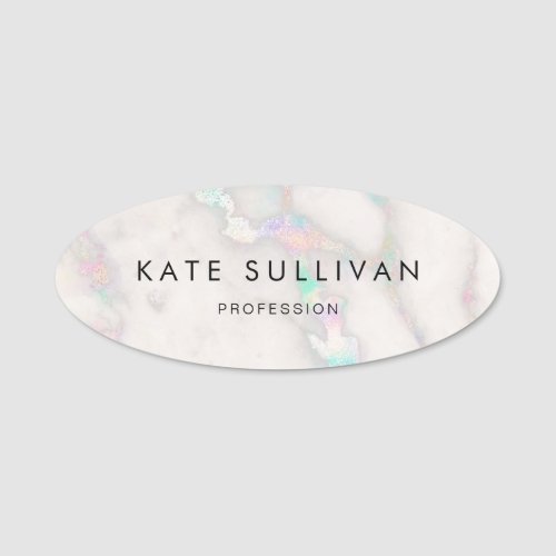 faux holographic marble background name tag