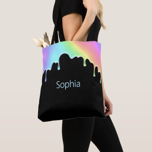 Faux Holographic Modern Colorful Rainbow Drops Tote Bag