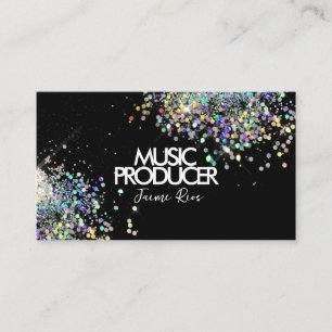 Faux Holographic Music Producer Black Business Card