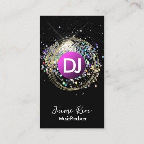 Faux Holographic Music Producer Gold Rings Business Card