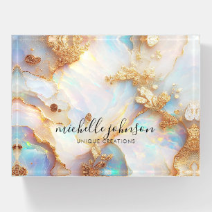Faux Holographic Opal Crystal Personalized Paperweight